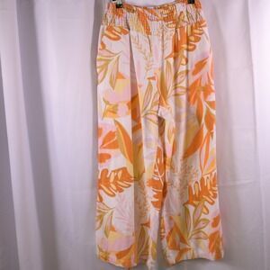 Tahari Tropical Wide Leg Cropped Pants Women Large Linen Resort